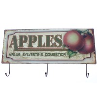 Plaques murales métal patère déco Apples 19 x 49 cm
